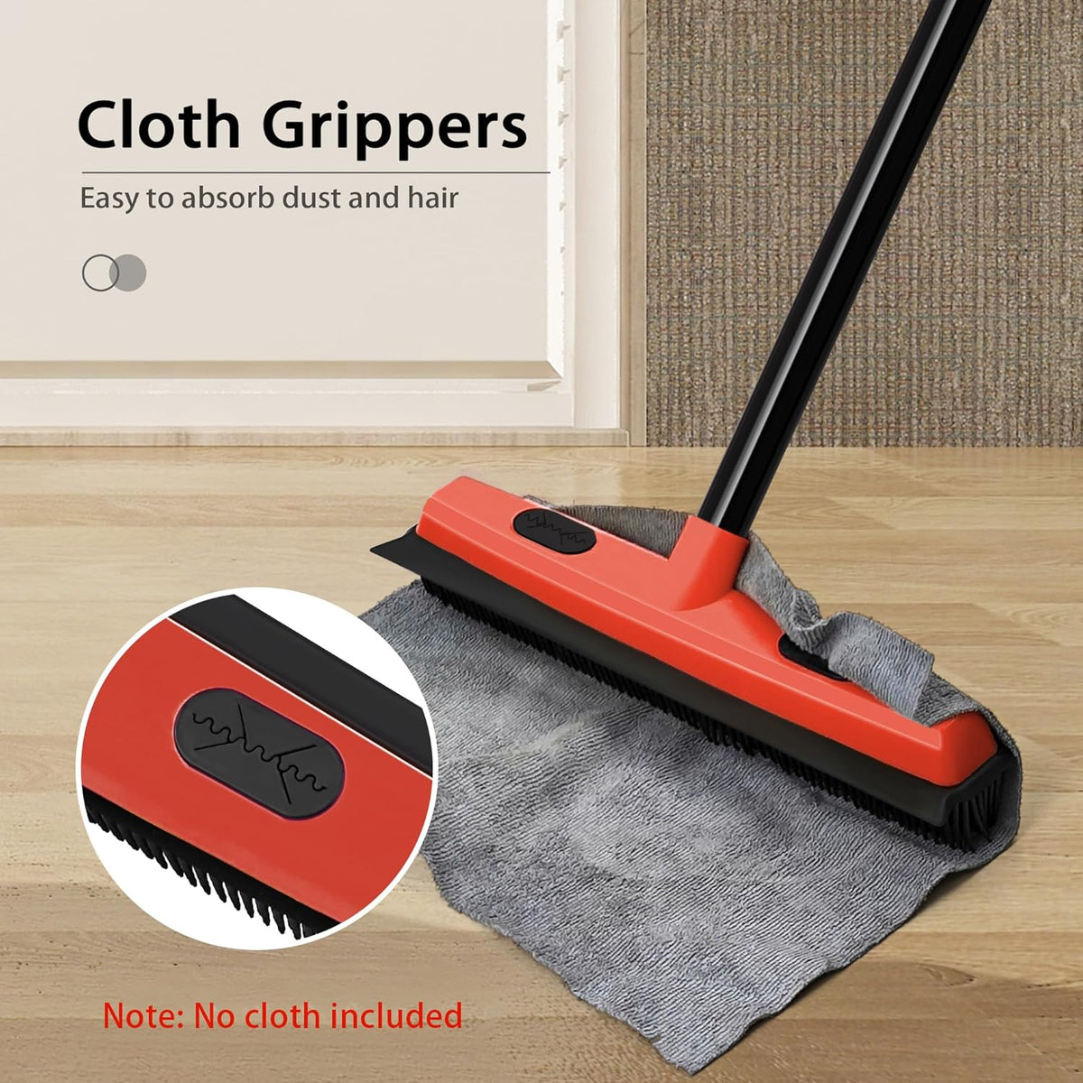 JEHONN Rubber Broom Carpet Rake Brush for Pet Hair with Squeegee, 52.8 inches Long Handle Silicone
