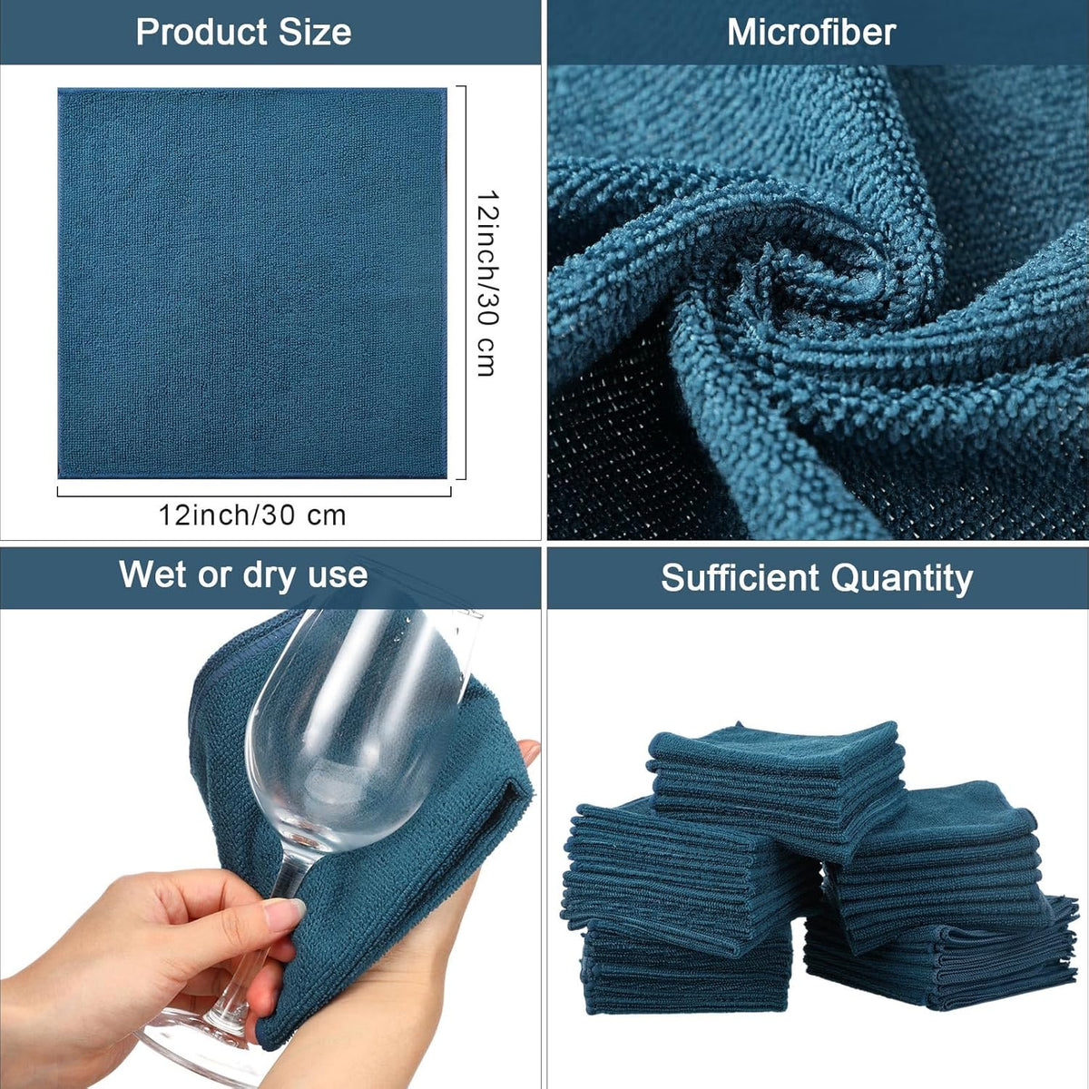 Tenare 100 Count12'' x 12'' Microfiber Cleaning Cloths Reusable Cleaning Rags Bulk Microfiber