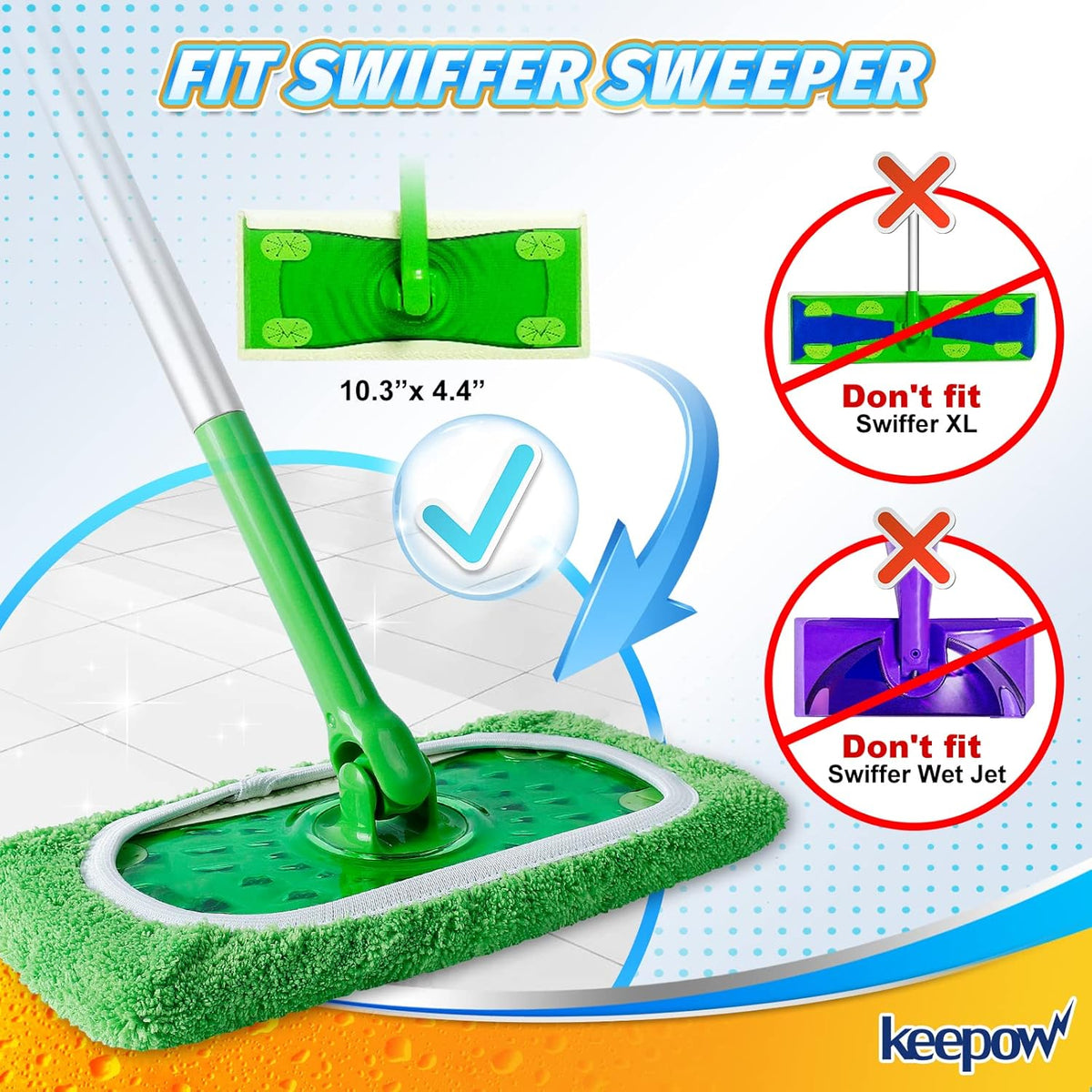 KEEPOW Reusable Wet Pads Refills Compatible with Swiffer Sweeper Mop, Dry Sweeping Cloths