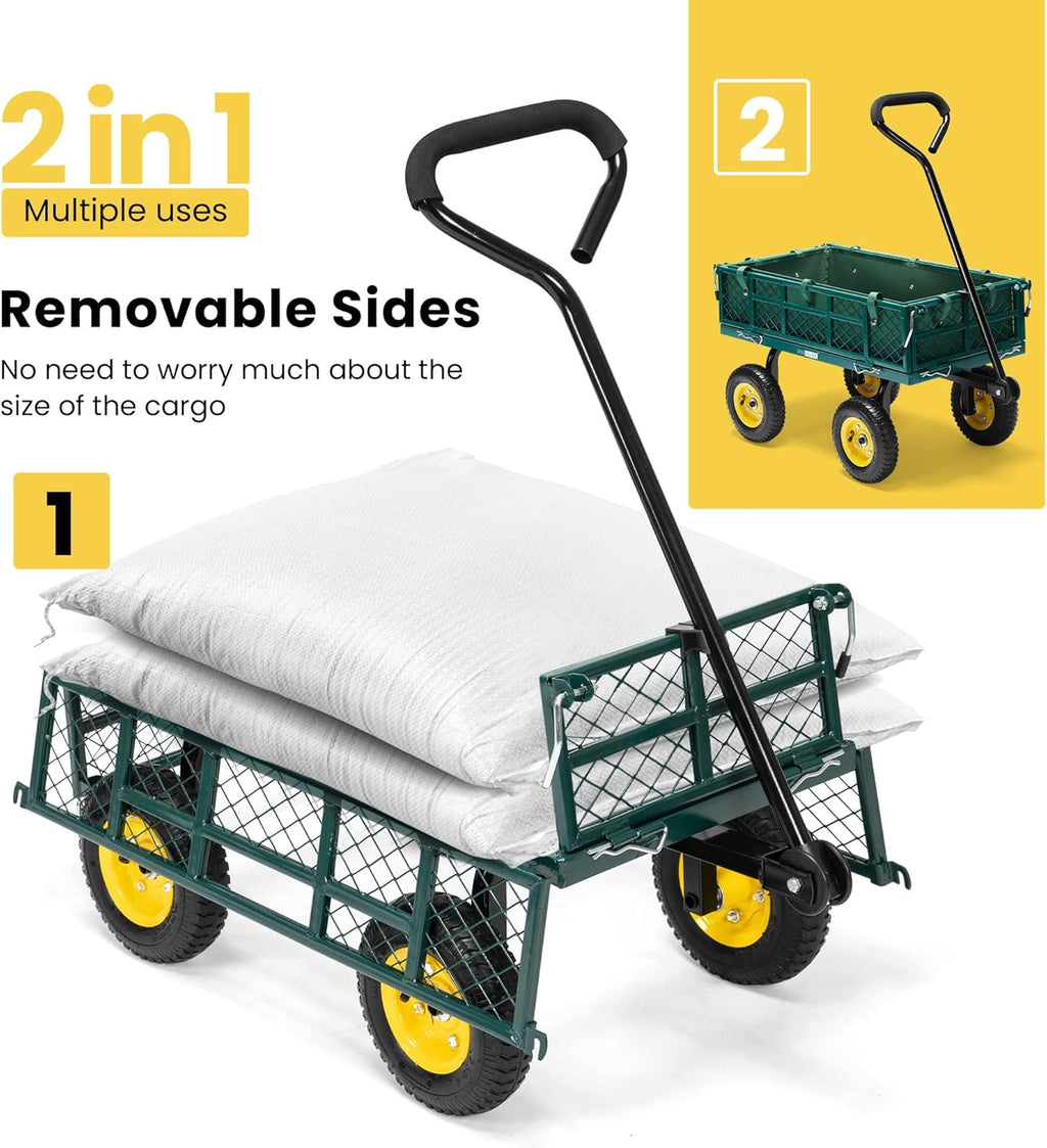 VIVOHOME Heavy Duty 400 Lbs Capacity Mesh Steel Garden Cart Folding Utility Wagon with Removable