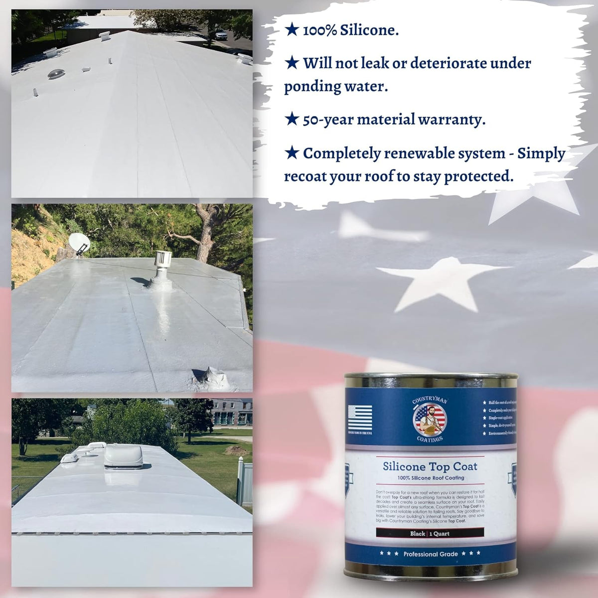 Countryman Coatings - 100% Silicone Roof Coating - Restore Your Roof in a Day - Seal Leaks, Cracks