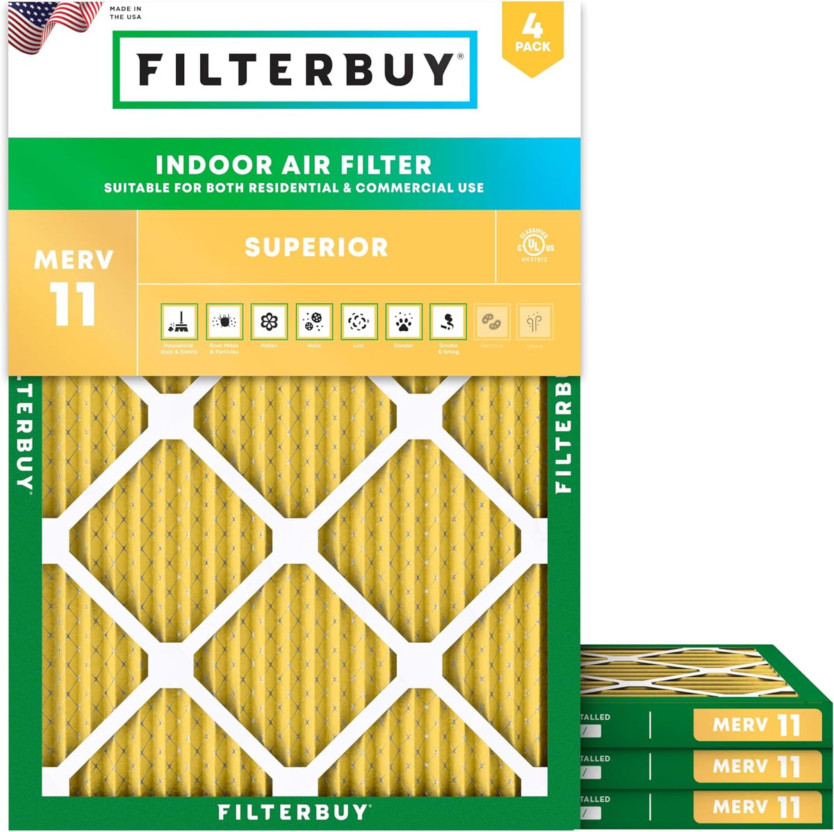 Filterbuy 28x30x1 Air Filter MERV 11 (MPR 1200) Allergen Defense Replacement (4-Pack)