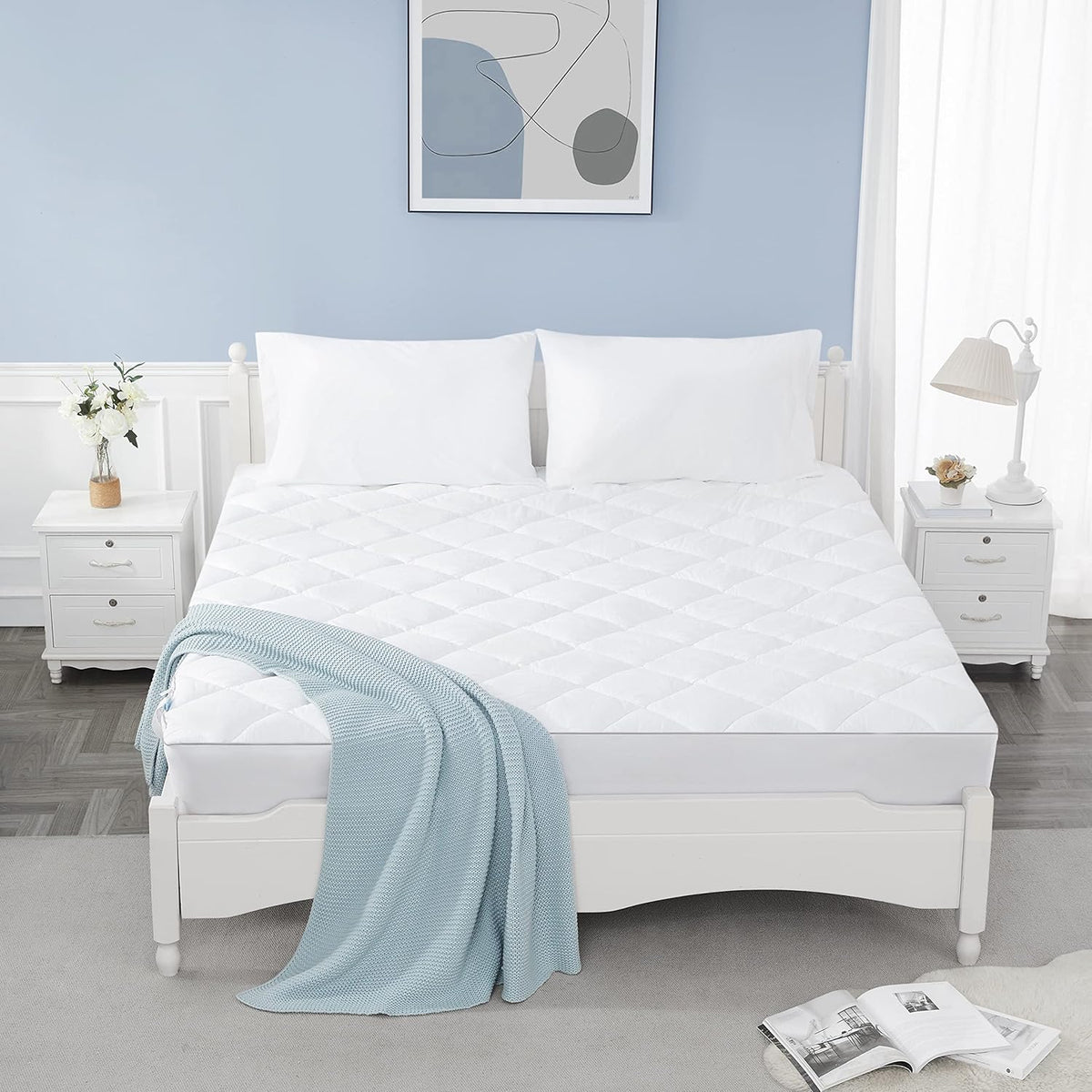 Sunflower Twin XL Mattress Pad, Hypoallergenic Cotton Mattress Cover College Dorm, 18-22" Extra