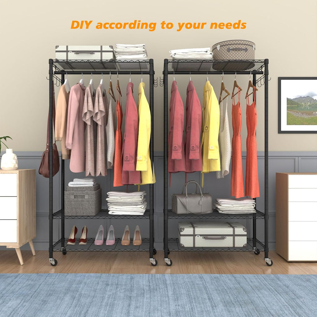 Rolling Portable Garment Rack,Freestanding Clothes Racks, Portable Closet Wardrobe with 3
