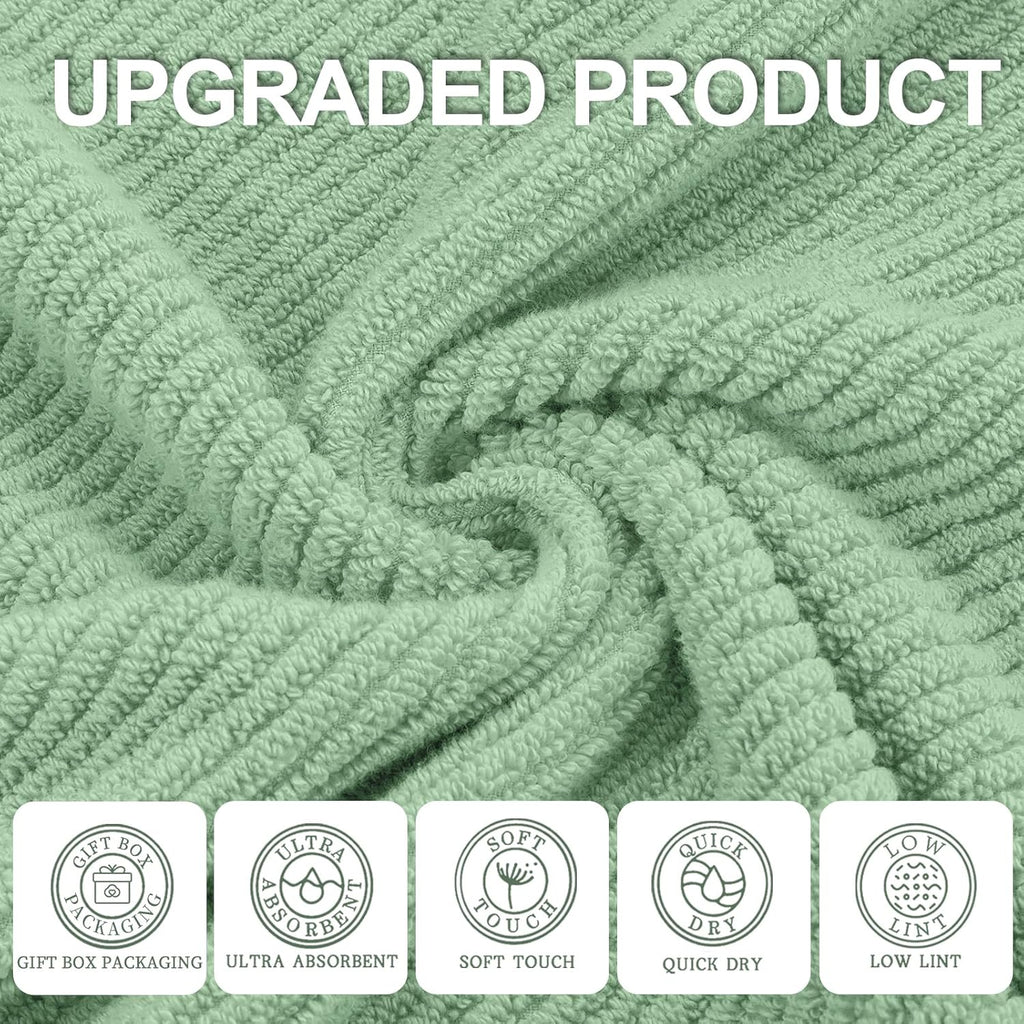 VOOVA & MOVAS Green Towels for Bathroom - 100% Cotton | Quick Dry | Lightweight | Thick | Soft, 6
