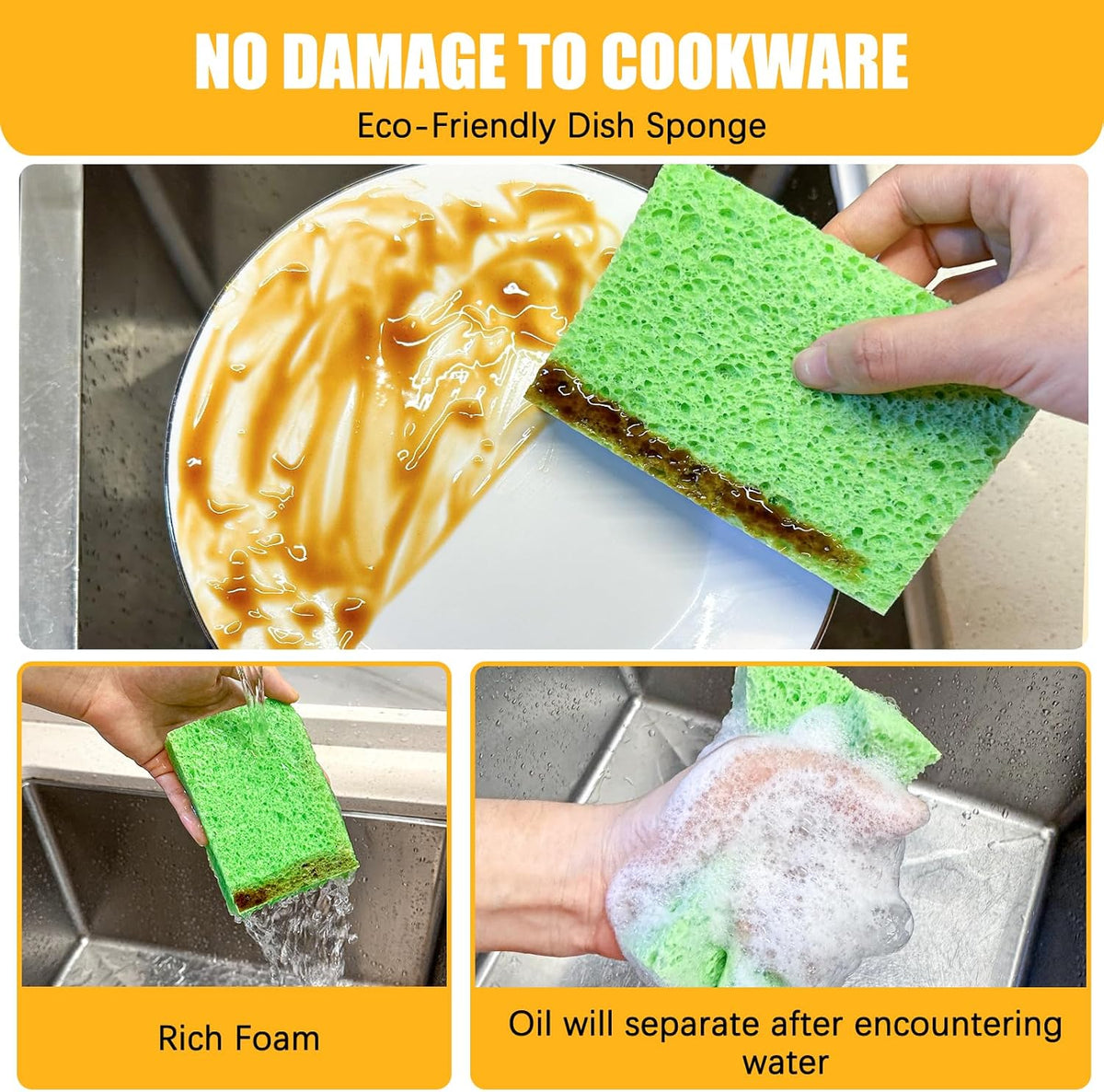 Kitchen Sponges, 12-Count Cellulose Sponges, Durable Dish Sponge for Cleaning, Cleaning Scrub