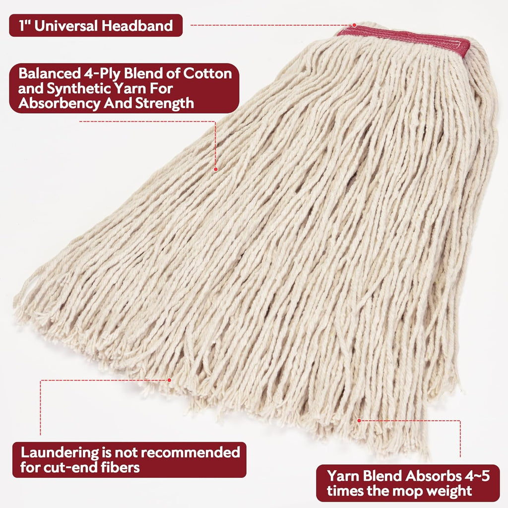 Matthew Cleaning 16oz 6Pack Cotton Floor Mop,Cotton Looped-Open String Heavy Duty String Refills