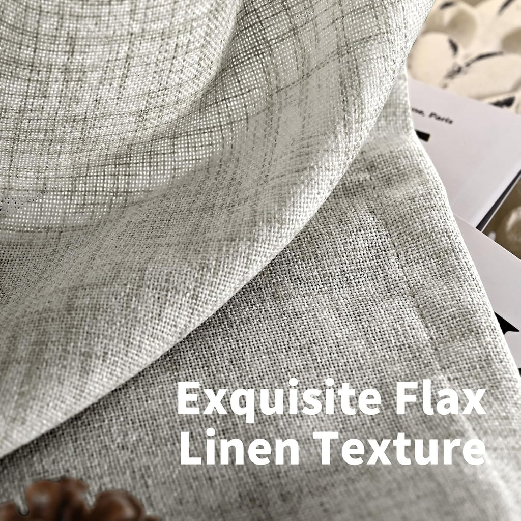 YoungsTex Dark Grey Linen Semi Sheer Curtains 36 Inch Length for Cafe Winow, Short Drapes Light