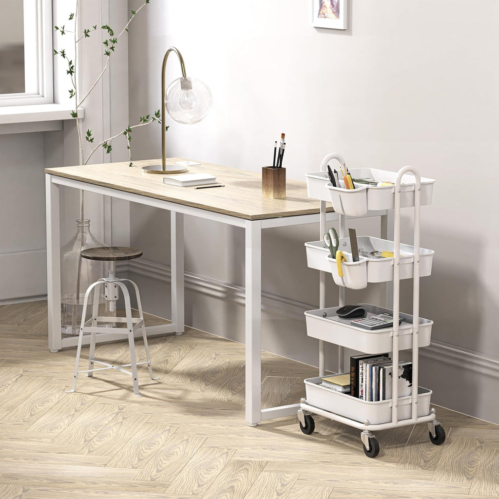 Simple Houseware 4-Tier Multifunctional Rolling Utility Cart with Hanging Buckets, White