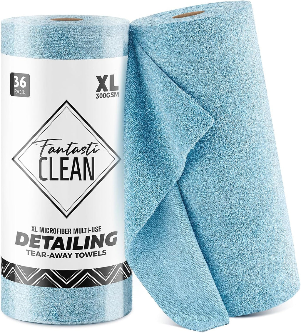 Fantasticlean XL Tear-Away Microfiber Cleaning Cloth Roll, 16'' by 16''- 36 Sheets, Thick & Large