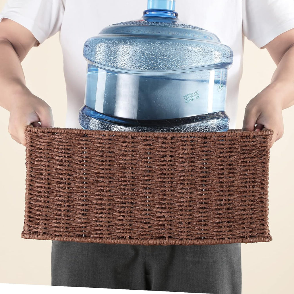 HOONEX Large Woven Baskets for Storage, Paper Rope Baskets with Sturdy Metal Wire Frame, Baskets
