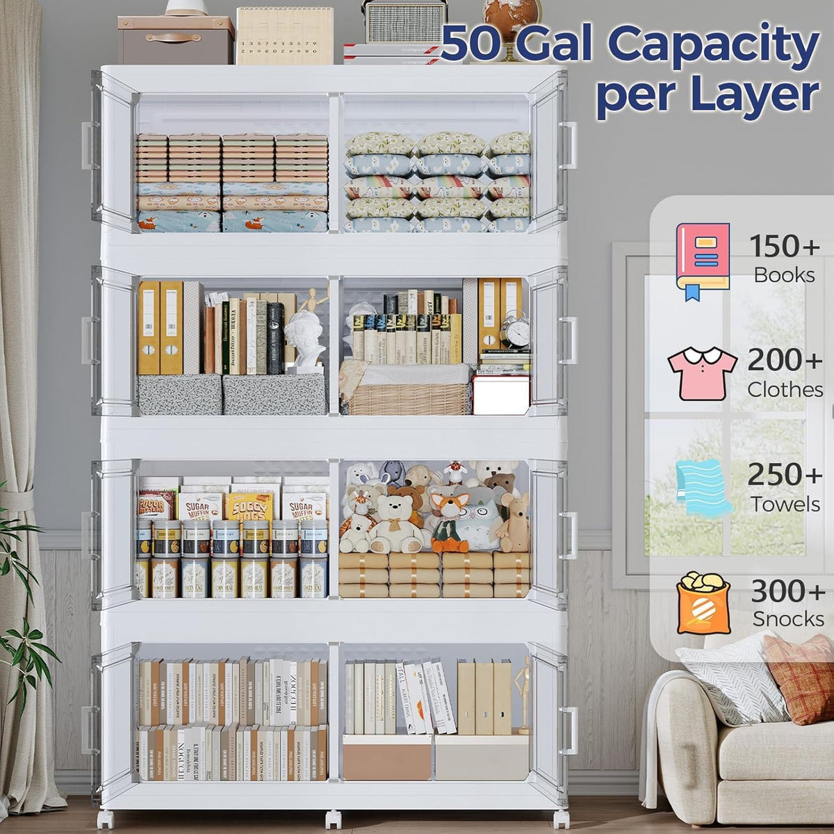 150GAL Extra Large Storage Bins with Lid, 600Qt Stackable Closet Organizers and Drawers