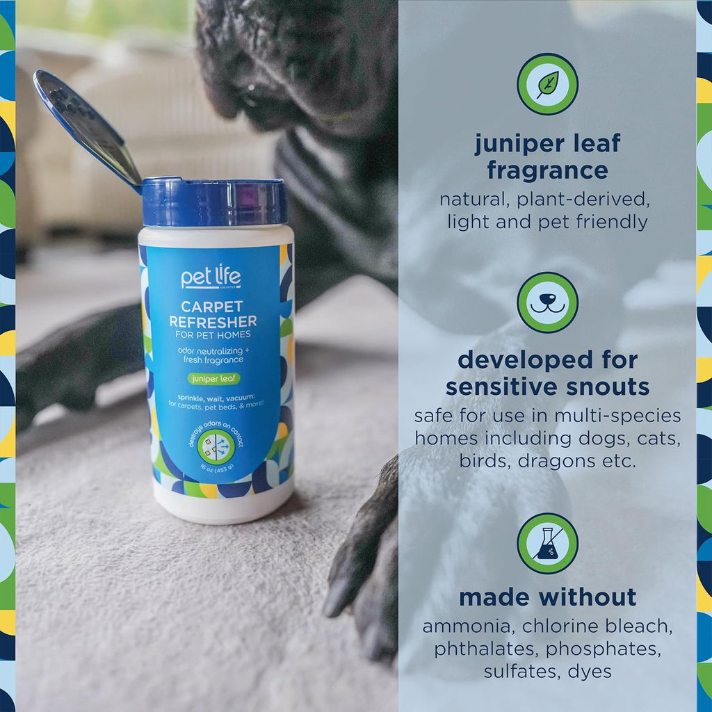 Pet Life Unlimited Carpet Refresher & Deodorizer Powder - Pet Safe, Plant-Based Juniper Leaf Scent