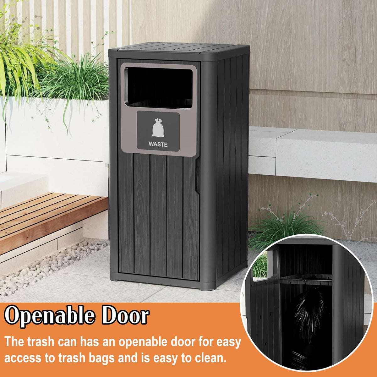 ROJIK 35" Tall Outdoor Trash Can,Weatherproof Resin Garbage Indoor Durable Lightweight,Suitable for