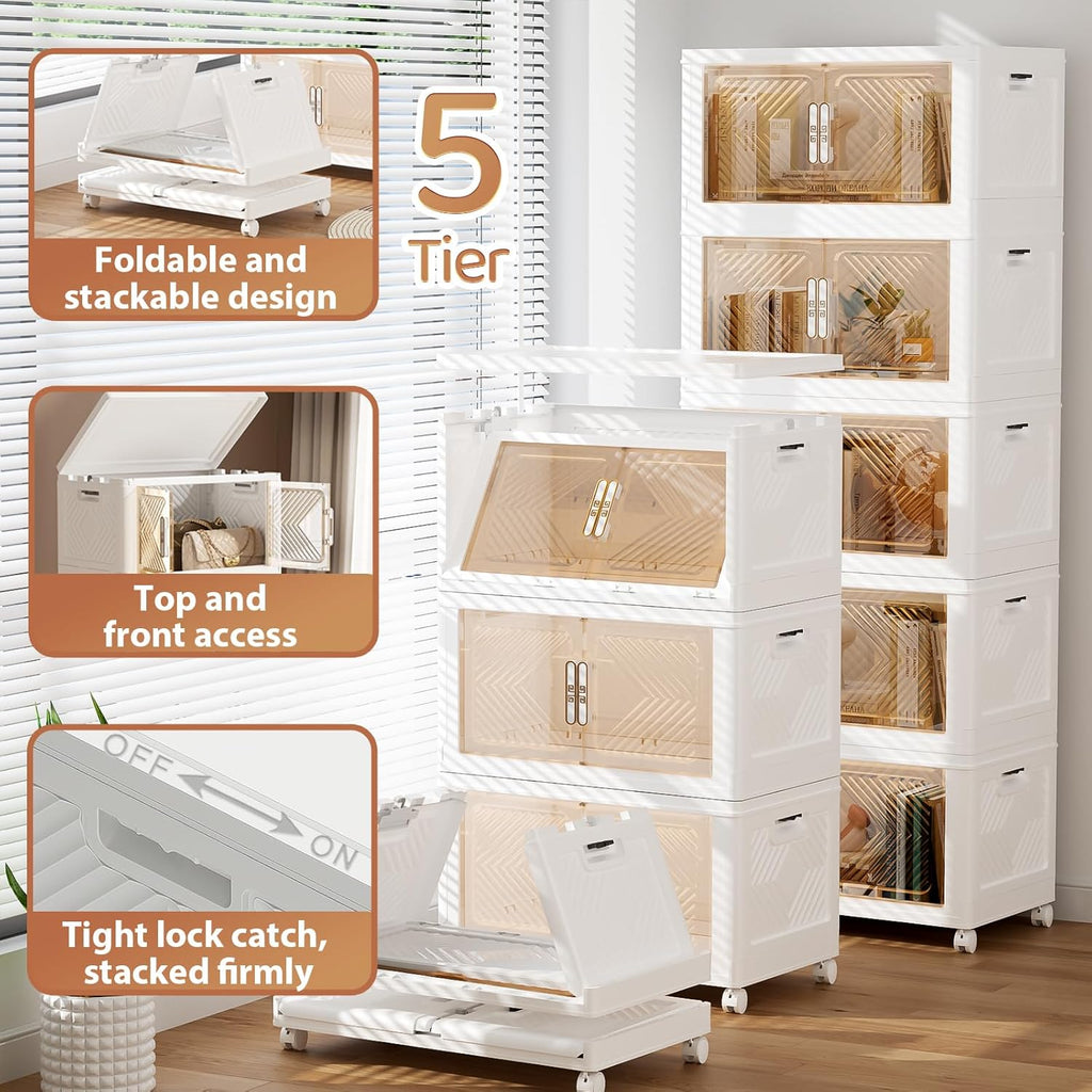 Storage Bins with Lid 76QT, Stackable Storage Containers with Wheels and Magnetic Doors, Plastic