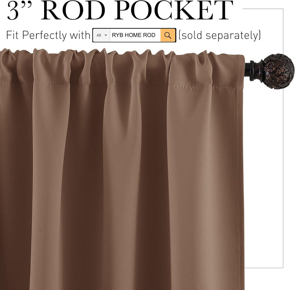 RYB HOME Small Window Curtains - Half Window Decor Blackout Shades for Living Room, Short Curtains