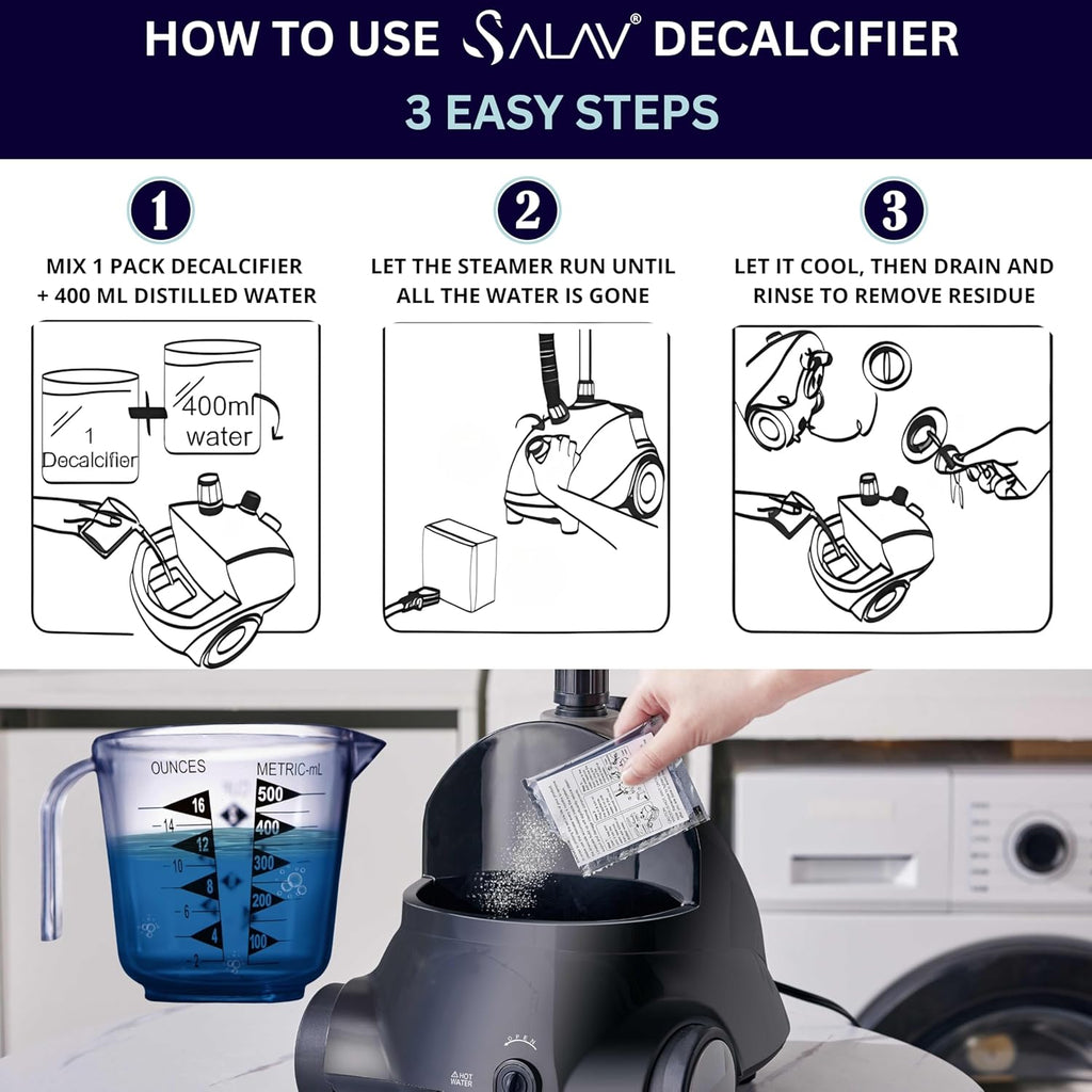 Garment Steamer Descaling Solution Decalcifier Packets for Mineral Deposits and Build-up Removal