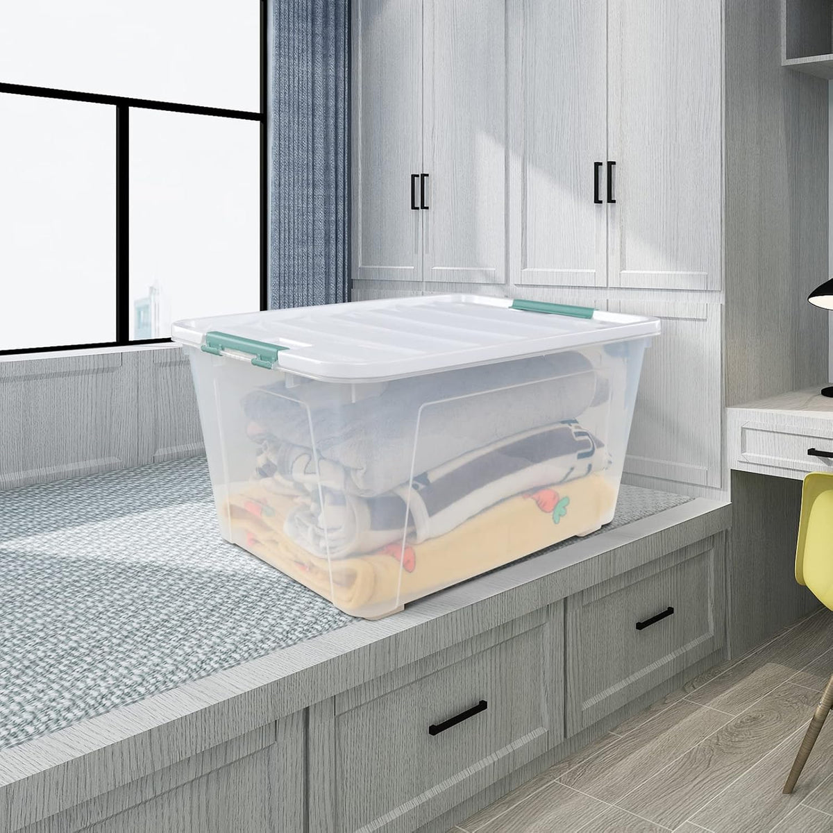 80 L Extra Large Plastic Storage Box, Clear Large Plastic Storage Bins with Wheels, 4-Pack
