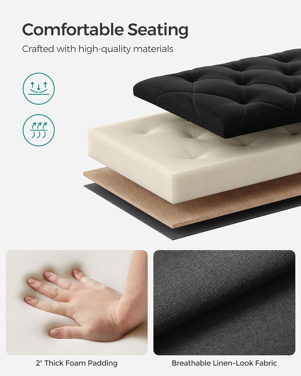 SONGMICS Storage Ottoman Bench, Foot Rest with Legs, 15.7 x 43.3 x 15.7 Inches, End of Bed Bench