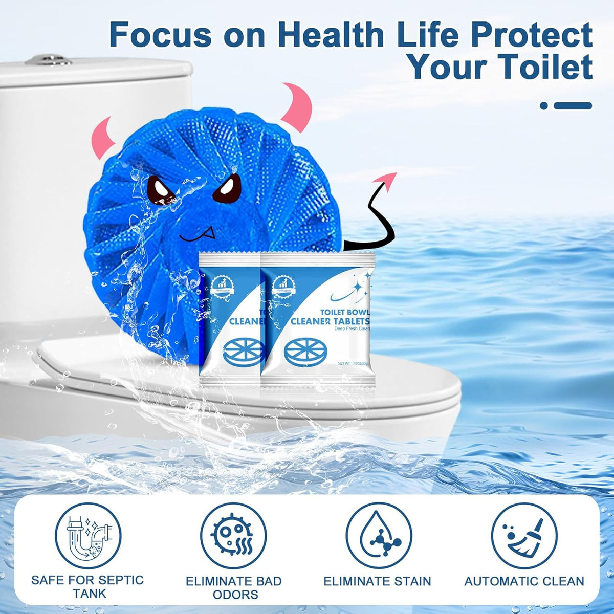Toilet Bowl Cleaner Tablets Blue Toilet Tank Cleaners, Septic-Safe Hard Water Stain Remove