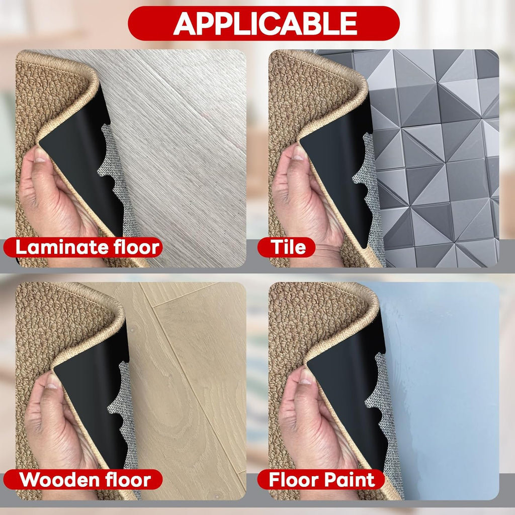 Rug Non Slip Grippers, Reusable Keep Rug Corner Down Tape Pads for Hardwood Floors, Strong Carpet