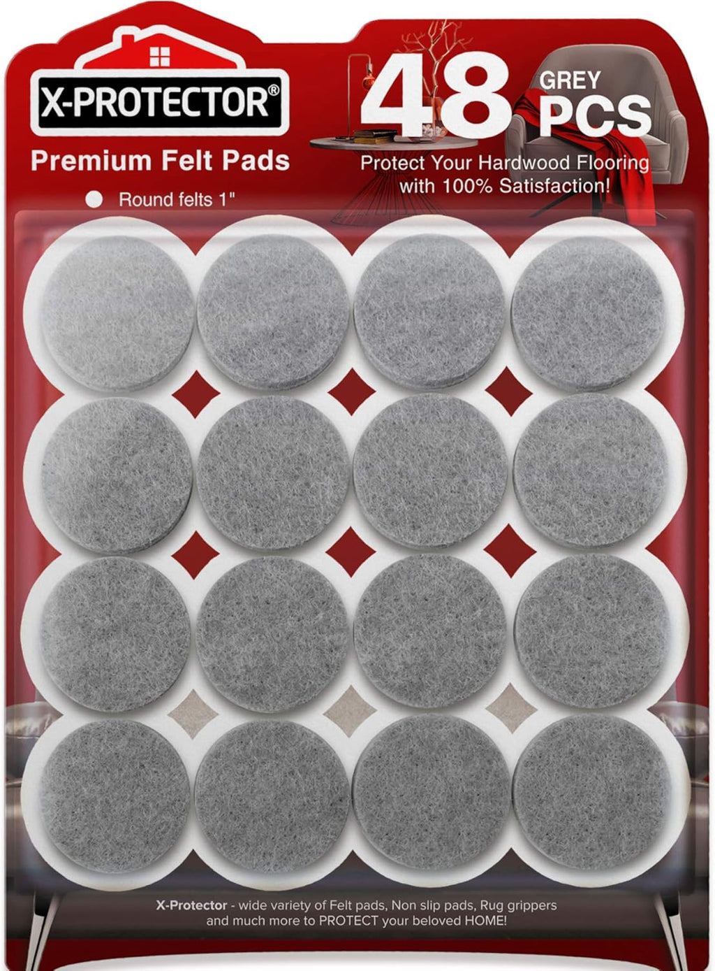 Felt Furniture Pads X-PROTECTOR - 48 Premium Felt Pads Floor Protector - Chair Felts Pads for