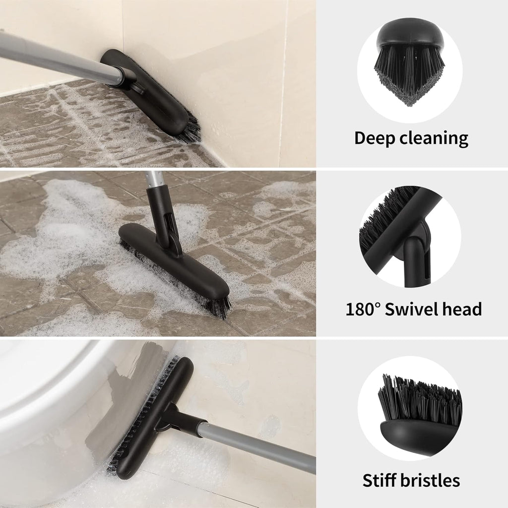 MR.SIGA Heavy Duty Grout Scrub Brush with Long Handle, Shower Floor Scrubber for Cleaning, Tile
