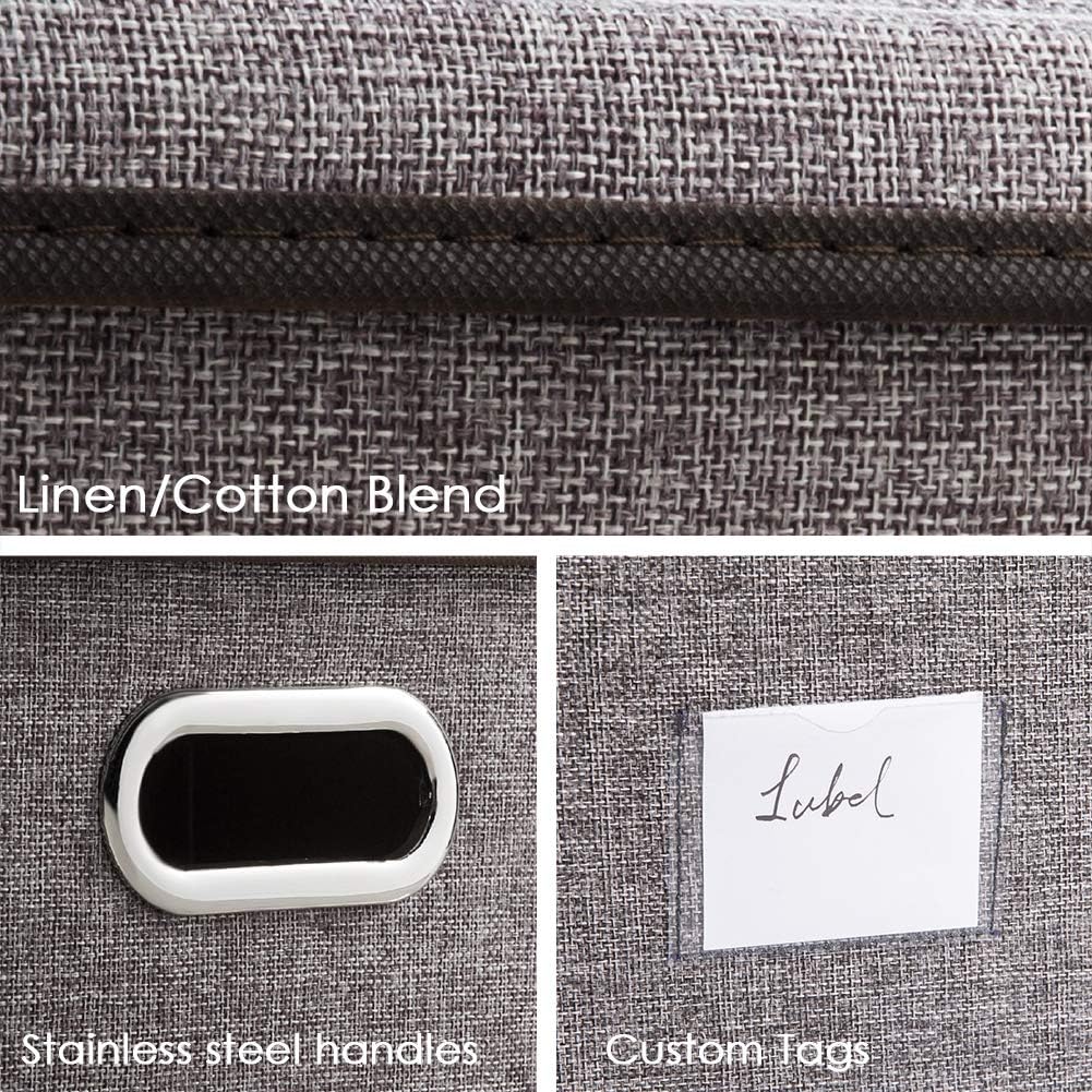 PRANDOM Extra Large Collapsible Storage Bins with Lids [5-Pack] Linen Fabric Foldable Storage