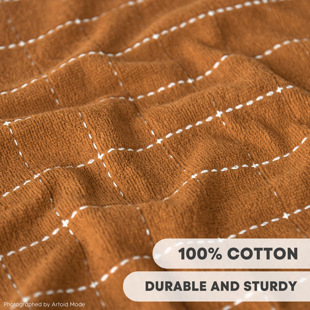 Artoid Mode Checkered Designed Cotton Beige Caramel Green Terry Kitchen Dish Cloths, 12x12 Inch