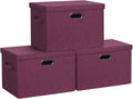 Large 17" 36 Quart Collapsible Stackable Storage Bins with Lids, 3 Packs Purple Linen Fabric Closet