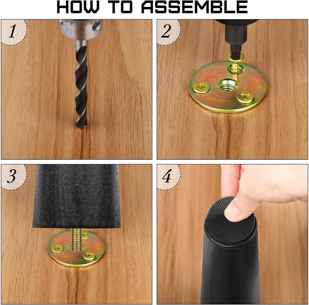 TURSTIN 8 Pack 6 Inch Plastic Furniture Legs with M8 T-Nuts Screws Tapered Sofa Couch and Chair