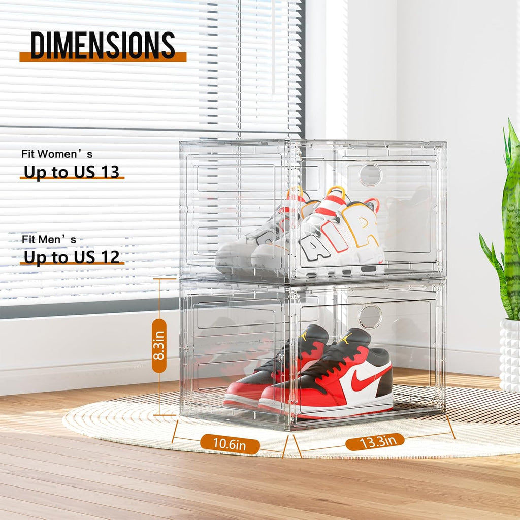 KEFA XL Shoe Storage Box Organizer, 6 Pack Shoe Boxes Clear Plastic Stackable, Sneaker Display Case