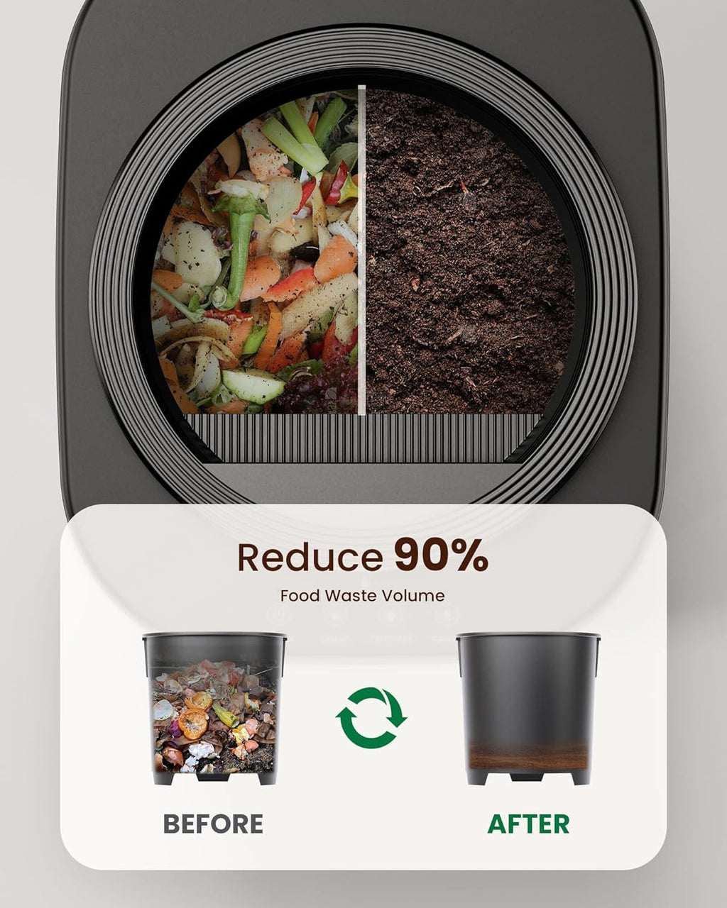 Electric Composter for Kitchen - 4L Countertop Indoor Compost Bin Smart Odorless Turn Kitchen Waste