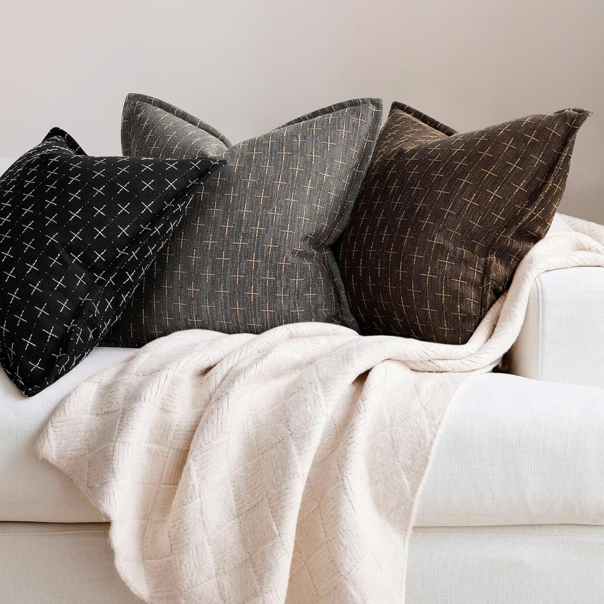 ZWJD 12x20 Pillow Covers Set of 2 Soft Polyester Textured Pillow Covers with Stylish Flange Edge