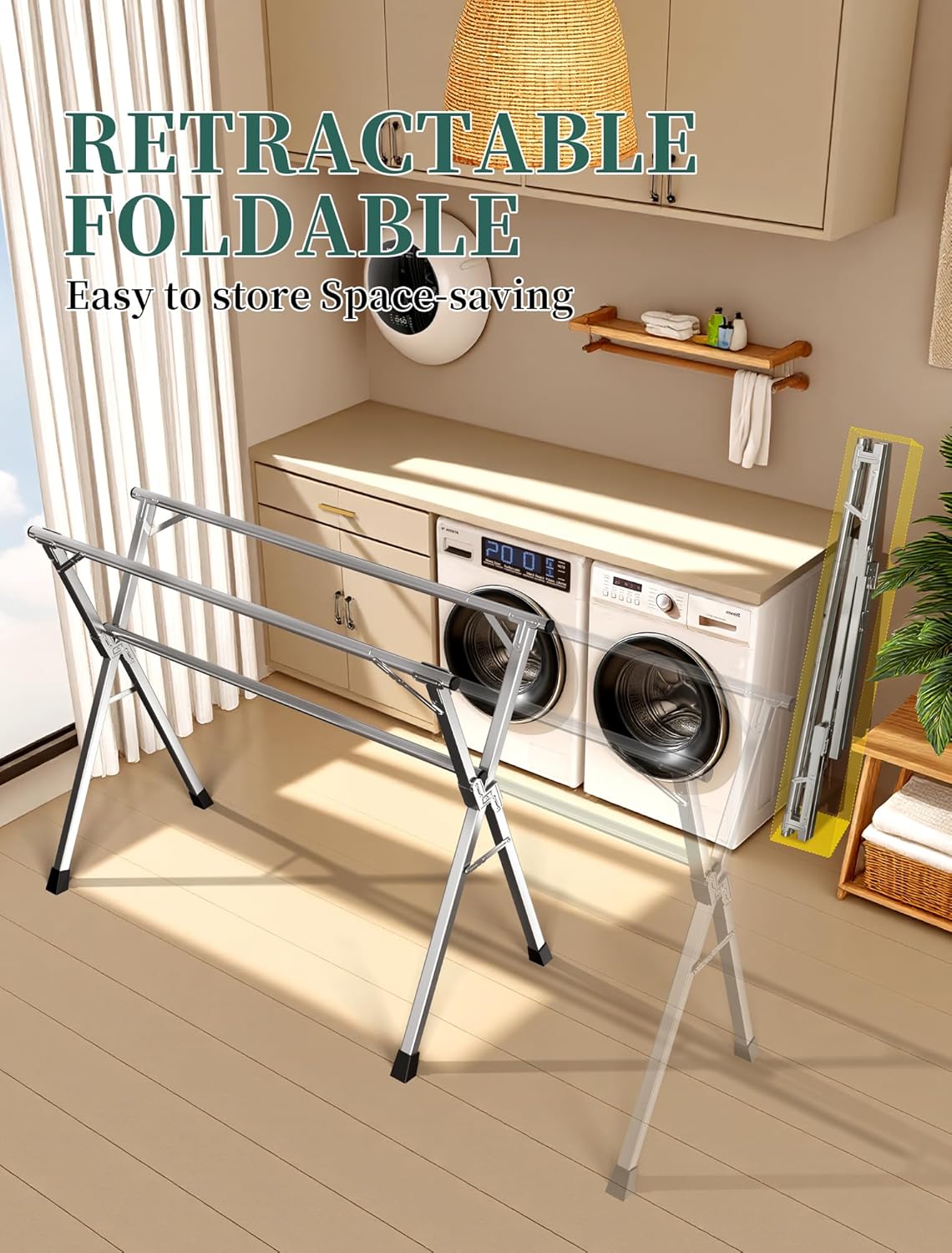 63 Inches Heavy - Duty Stainless Steel Folding Clothes Drying Rack - Indoor/Outdoor Use, Anti-Rust