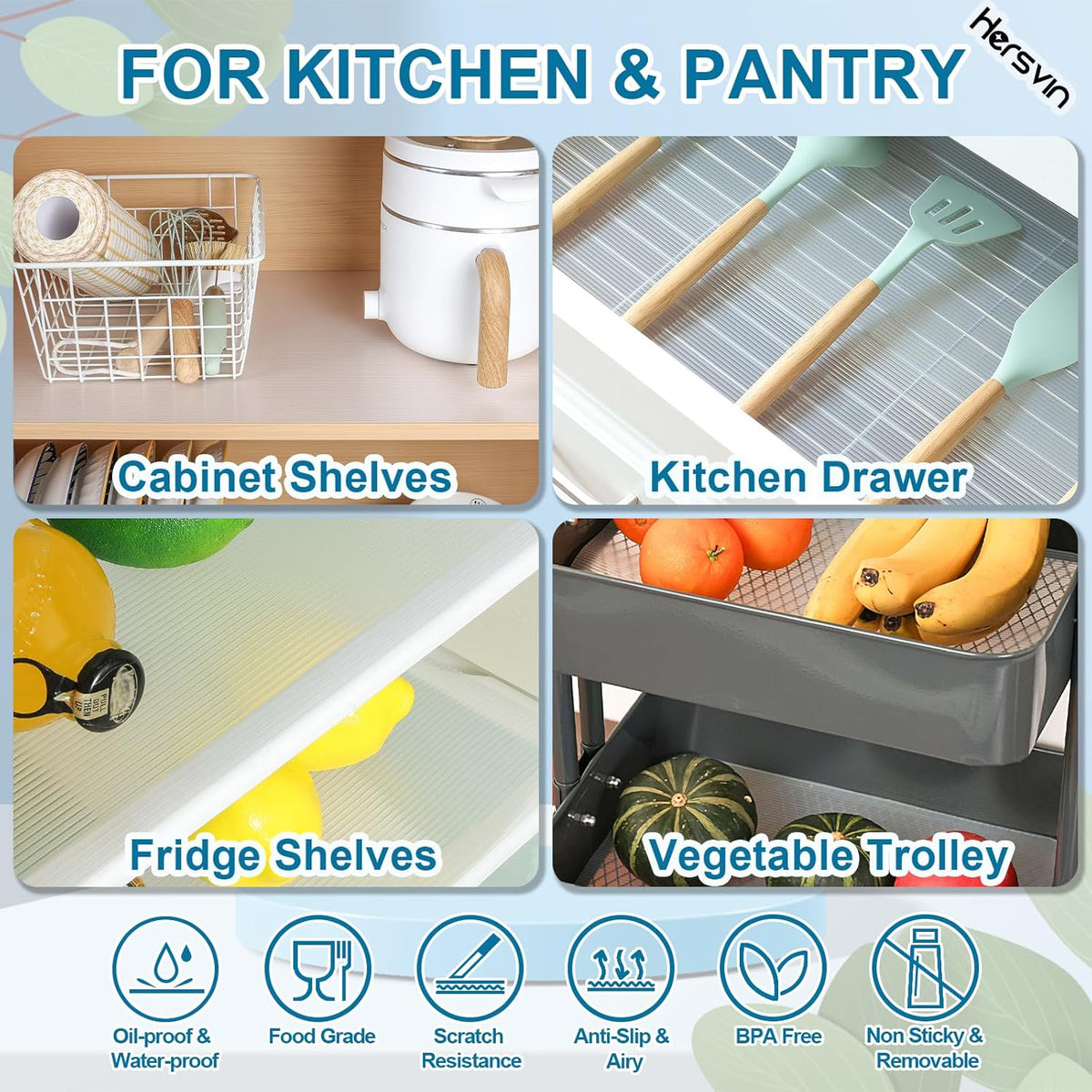 Shelf Liners 24 in x 30 ft EVA Drawer Mats, Non-Adhesive Cupboard Protector, Kitchen Cabinet Lining