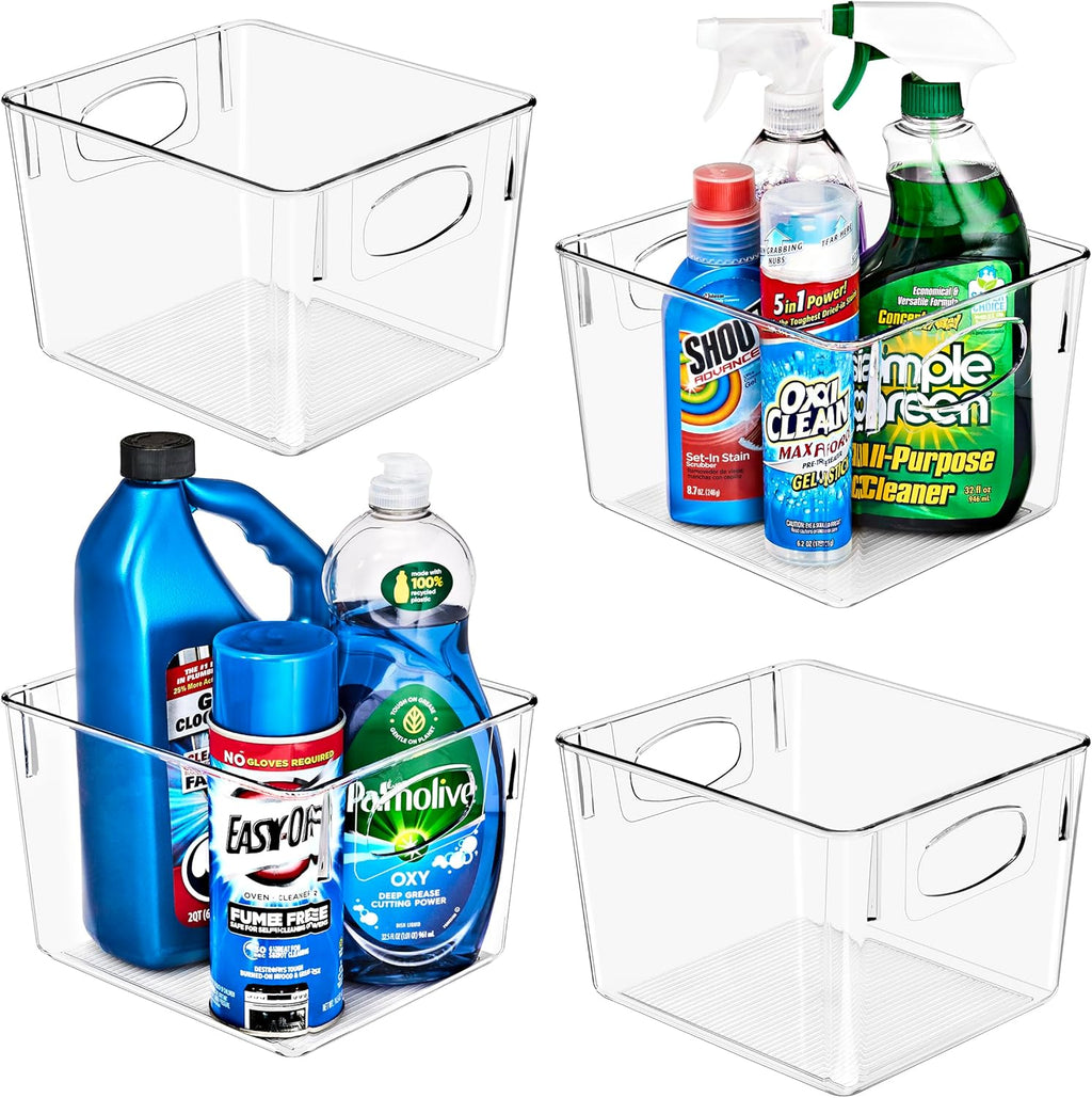 Sorbus 4 Pack Medium Clear Plastic Storage Bins, Clear Organizer Bins with Handle for Kitchen