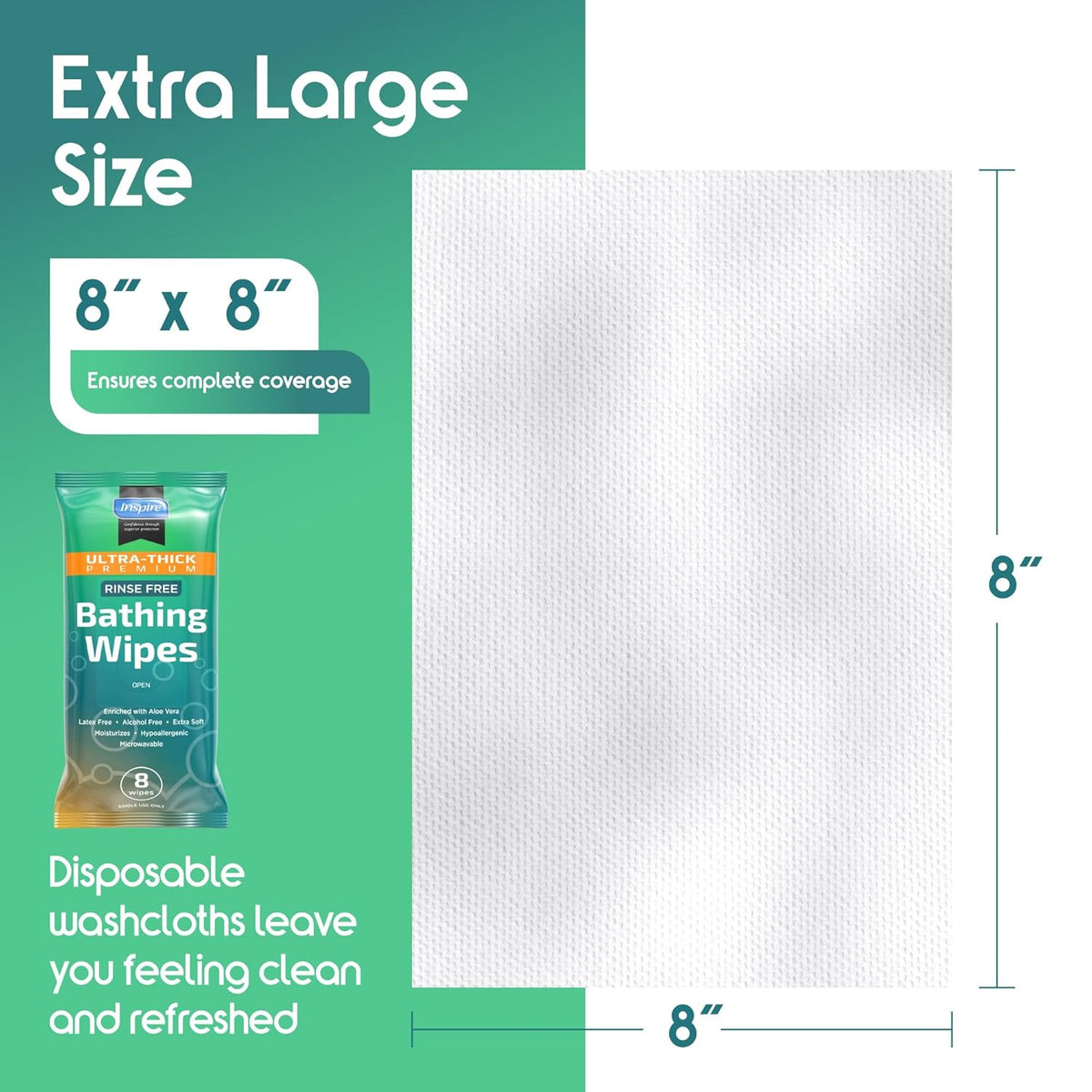 Inspire Ultra Thick Rinse Free Body Wipes, Bathing Wipes, Rinse Free Wet Wipes, Thick Strong Extra