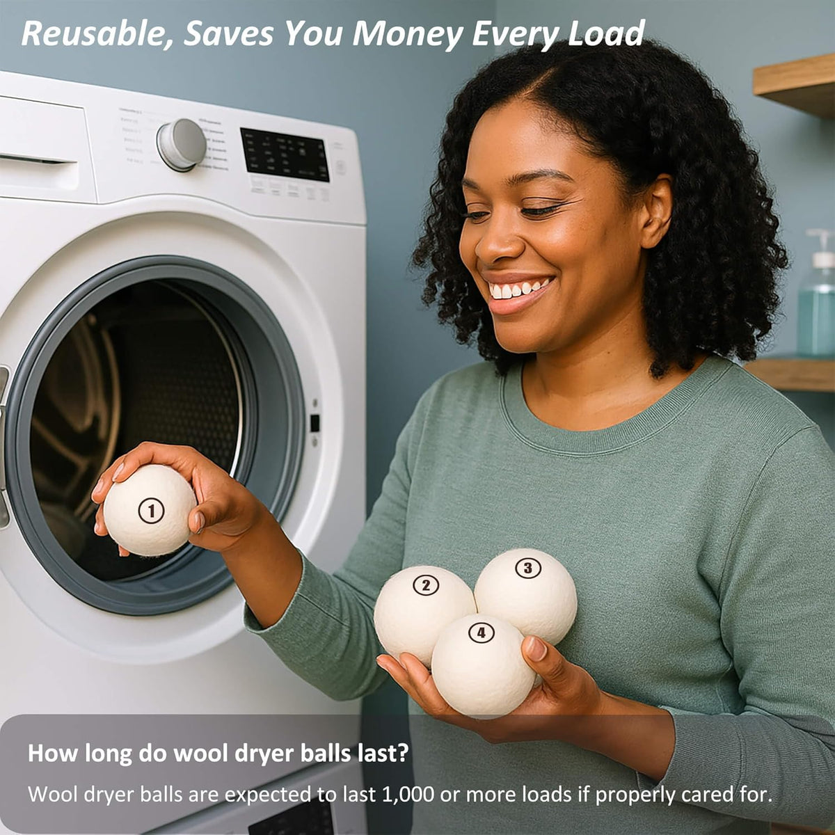 Sheep Wool Dryer Balls 6 Pack XL(2.7") Premium Natural Fabric Softener, Reusable Laundry Dryer