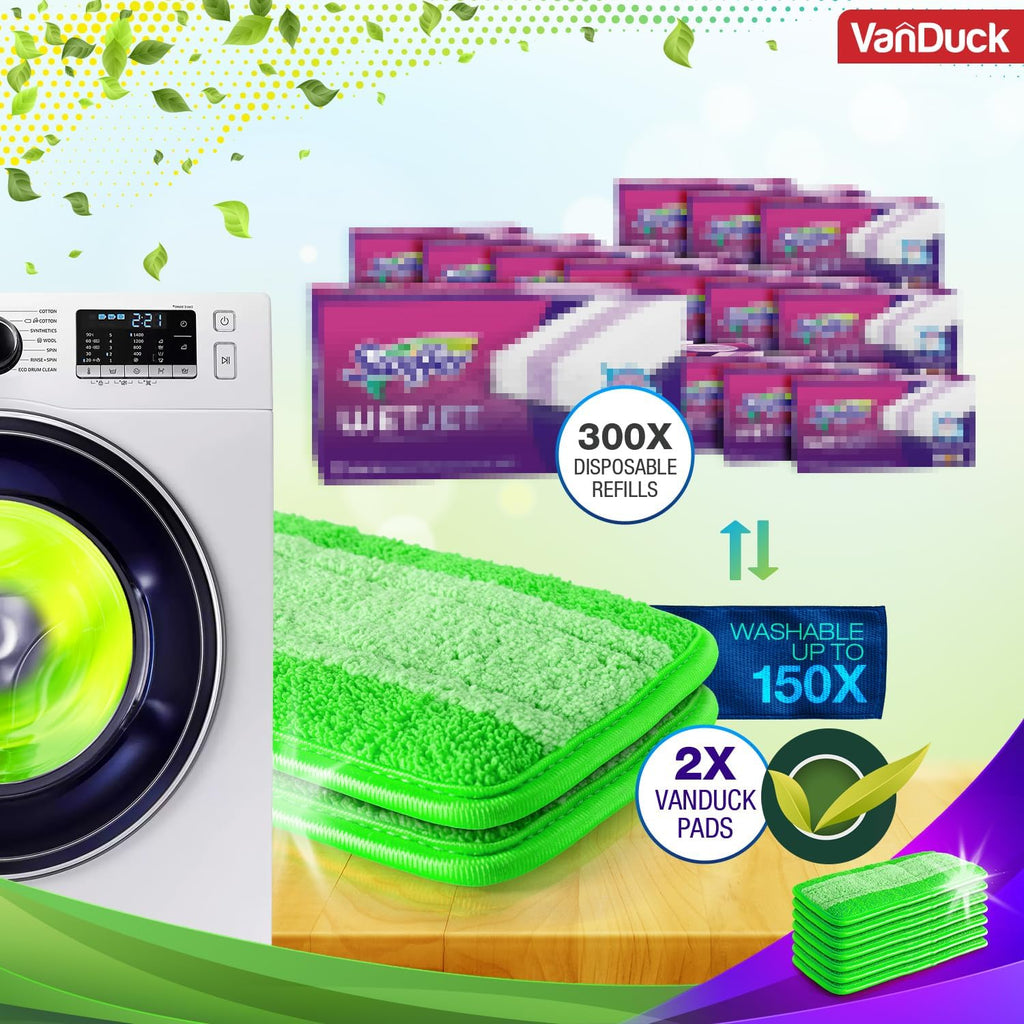 VanDuck Reusable Mop Pads Compatible with Swiffer WetJet (4 Pack) - Microfiber Mop Refill for Wet