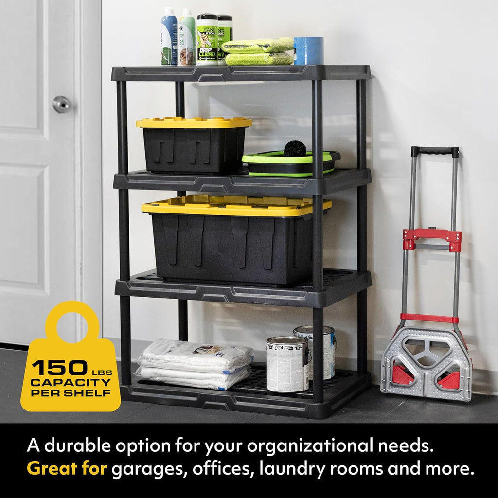 CX 4-Tier (53”H x 36”W x 18”D) Plastic Storage Shelving Unit (Black), Heavy Duty, 150lbs Per Shelf