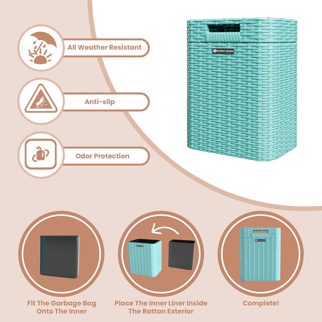 Ypati Handwoven 4 Gallon Rattan Trash Can with Lid, Boho Style Decorative Indoor and Outdoor Trash