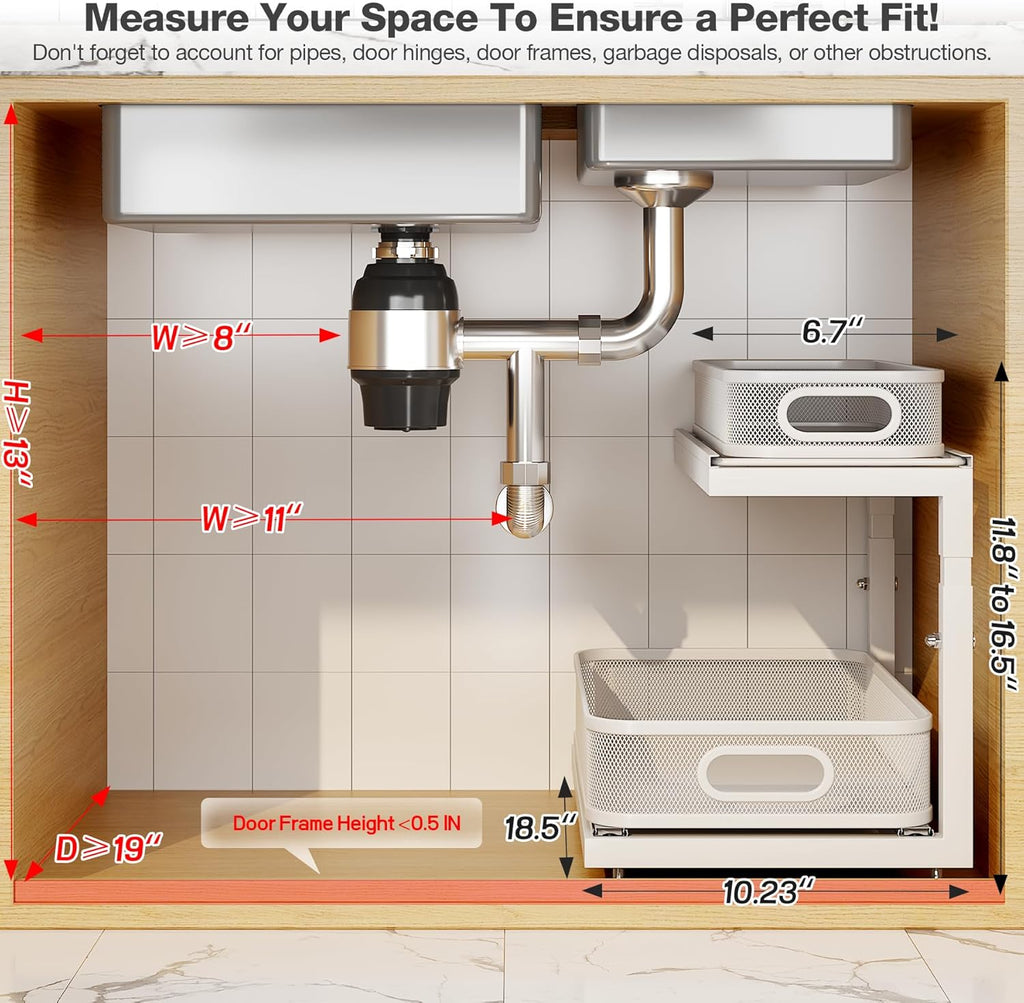 2-Pack 18.5 IN Depth Under Sink Organizer With Next-Gen Ball-Bearing Slides,Sophisticated Mesh