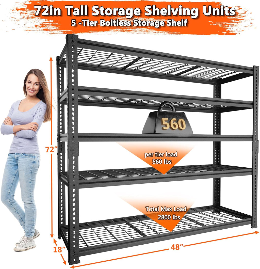 Storage Shelves Heavy Duty, 3 PCS 48" L x 18" W x 72" H Garage Wire Shelving Unit Loads 2800LBS
