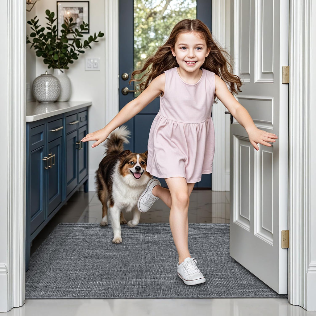 LUMI Ultra Thin Door Mat for Entryway, Low Profile Non Slip Rubber Backing Indoor Doormat, Easy