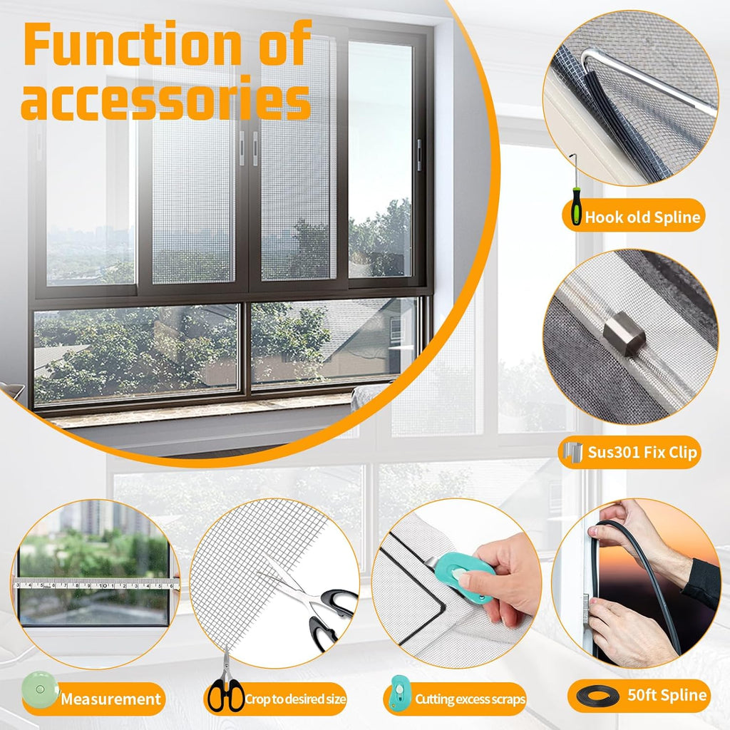 Window Screen Replacement,Screen Door Repair Kit, 48"x178" Grey Window Screen Mesh,Including 50 FT