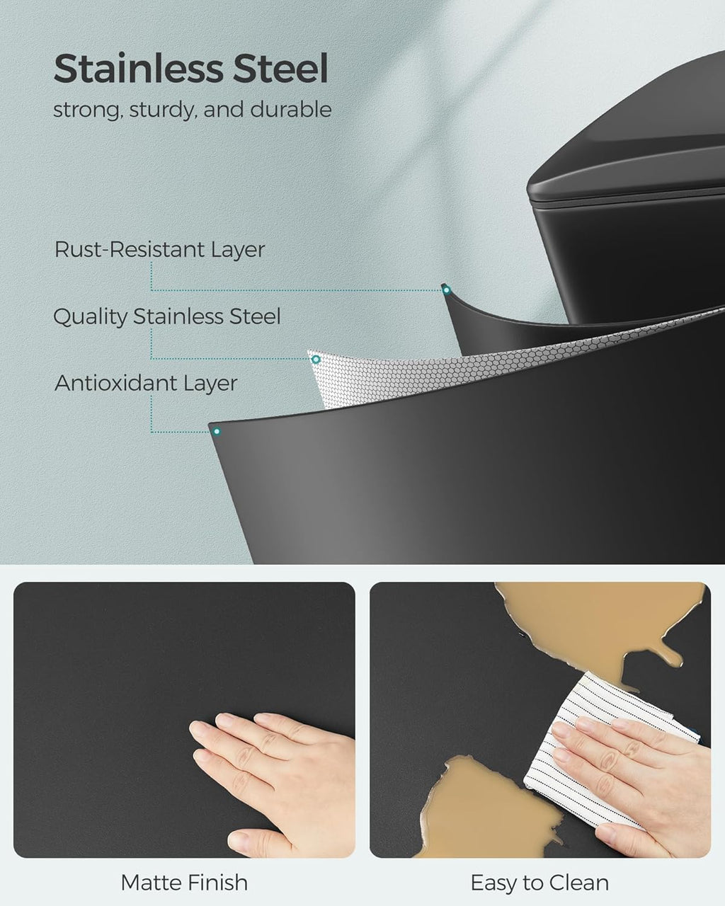 SONGMICS Slim Trash Can, 13-Gallon (50 L) Garbage Can for Narrow Spaces with Soft-Close Lid, Inner