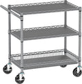 Metal Heavy Duty Carts with Wheels 1050lbs, 3 Tier Rolling Utility Cart with Storage, Steel Wire