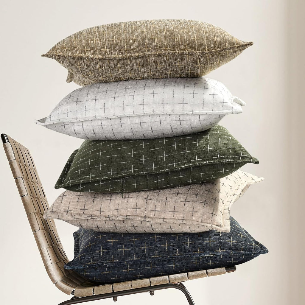 ZWJD 12x20 Pillow Covers Set of 2 Soft Polyester Textured Pillow Covers with Stylish Flange Edge