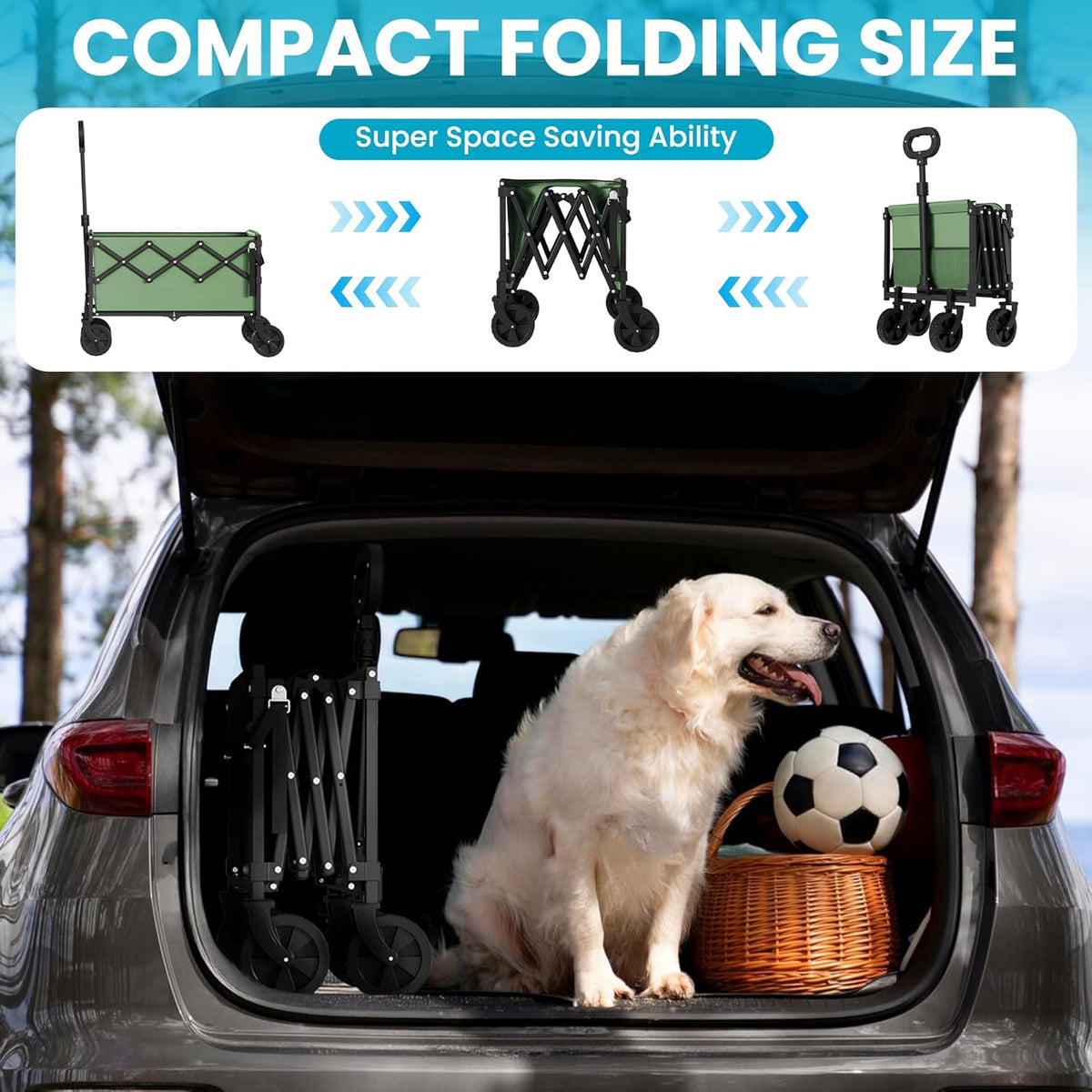 Collapsible Folding Wagon with Tailgate, Wagons Carts Foldable with 350lbs Capacity, Lightweight